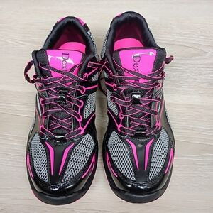 Dexter Womens Bowling Shoes Black Pink Athletic Lace Up Slide Sole Size 8